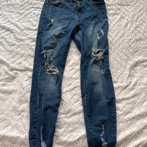 SHEIN Blue Distressed Skinny Jeans